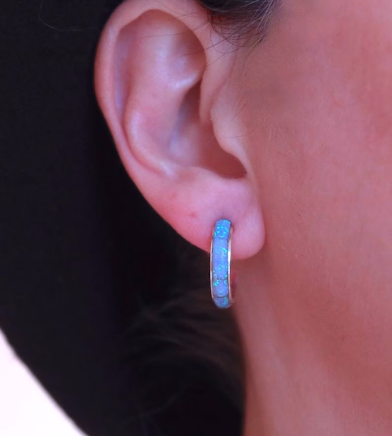 Opal & Sterling Small Hoop Earrings